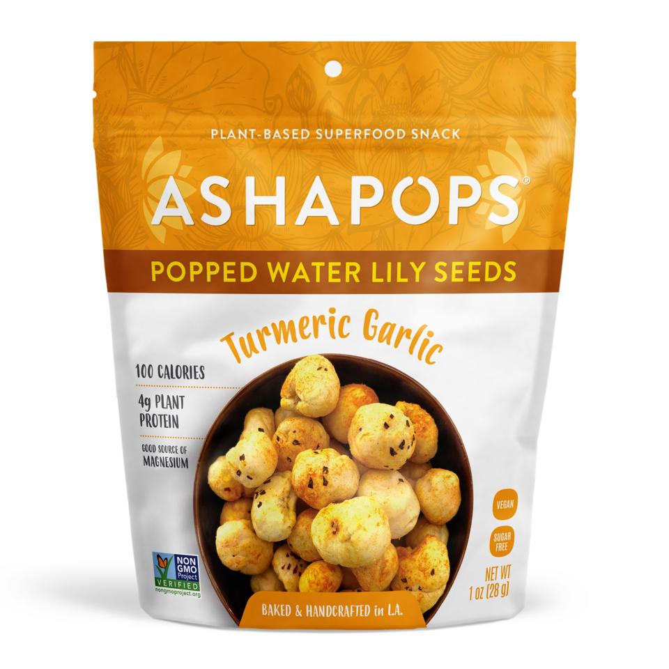 Ashapops Popped Water Lily Seeds in Turmeric Garlic.
