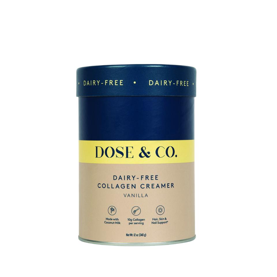 Dose & Co Dairy-Free Vanilla Collagen Creamer container. 