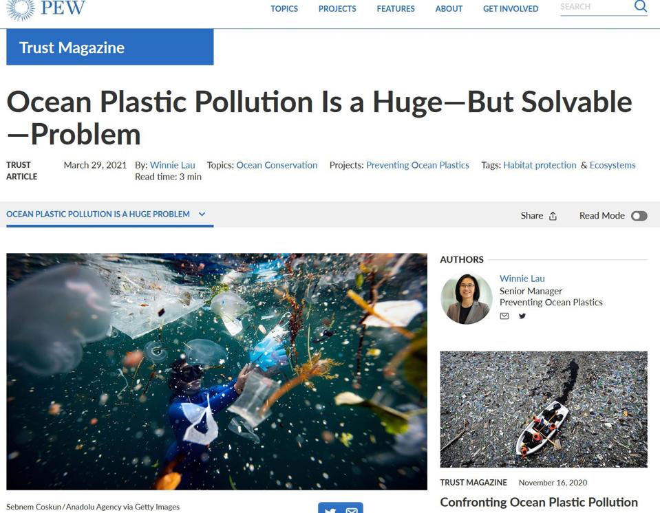 National Oceans Day And ‘The Plastic Pandemic.’ What Will You Do? screen shot of story in pewtrusts.org