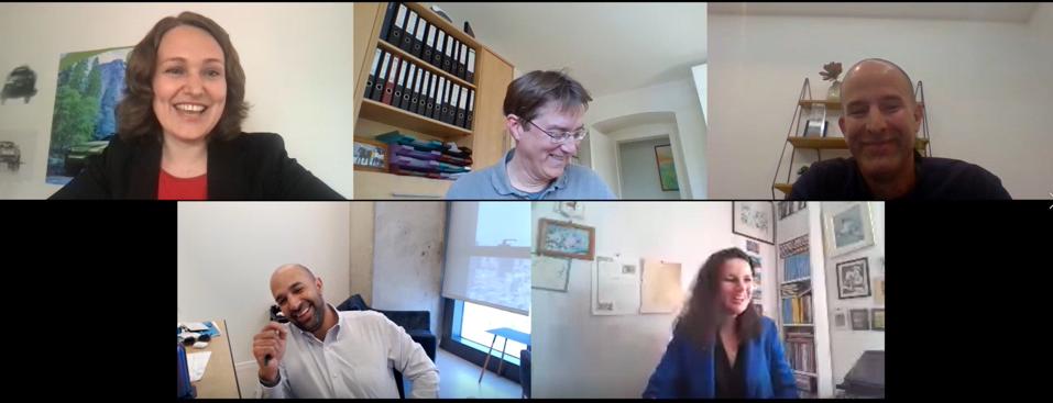 Five executives in an online meeting