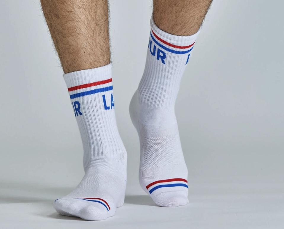 socks in blue and red