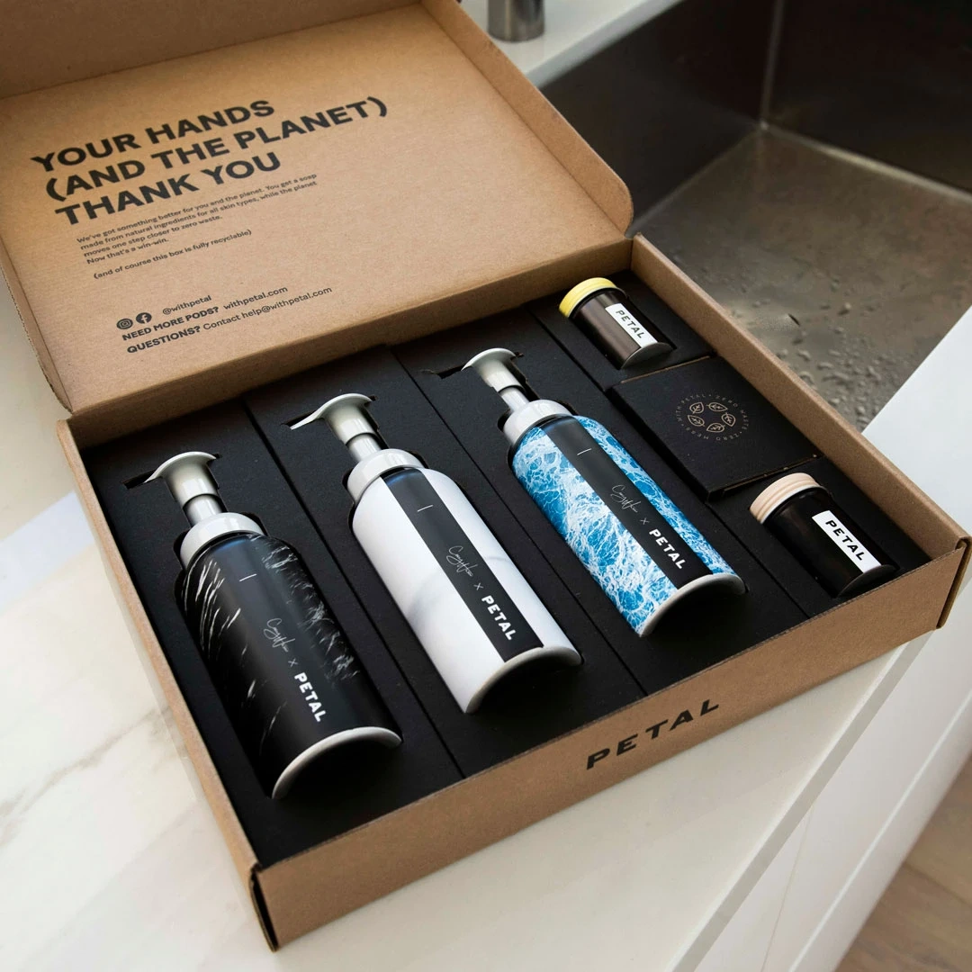 a box of bottled hand soaps