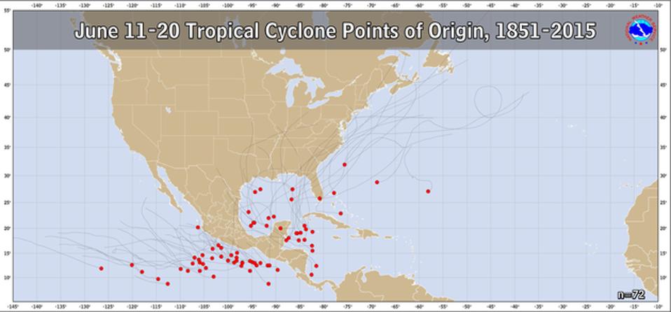 June tropical cyclone starting points