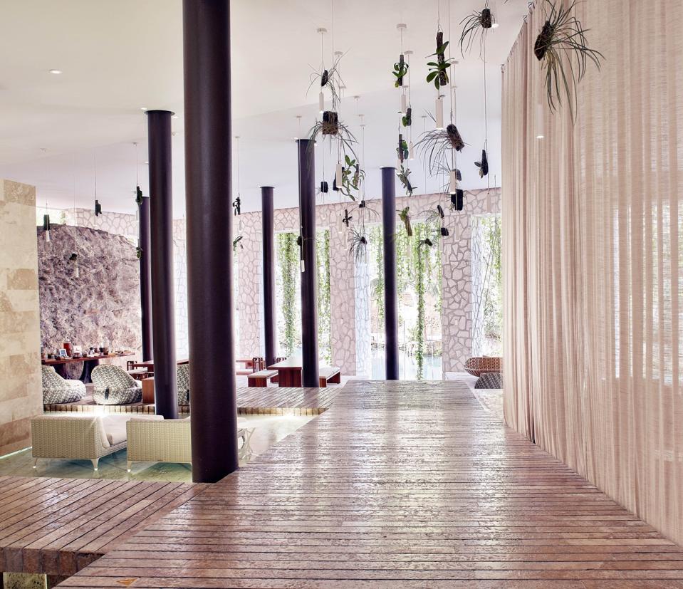 The interior of the spa at the Hotel Xcaret in the day.