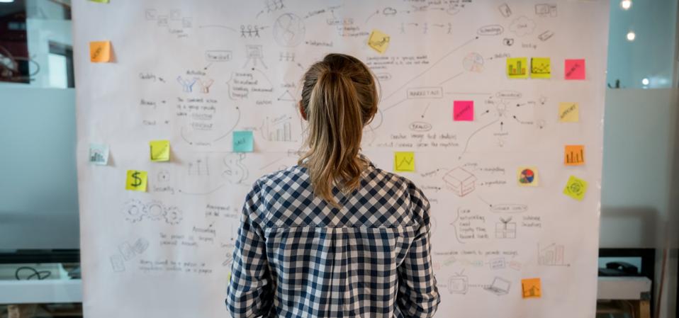 Woman sketching a business plan at a creative office