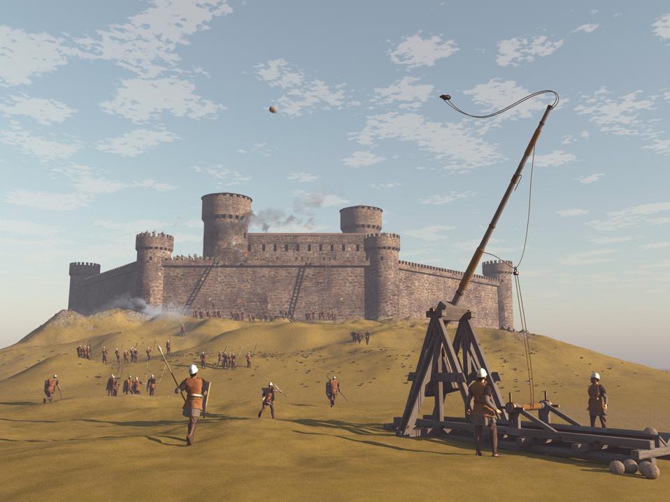 3D illustration of a besieged castle