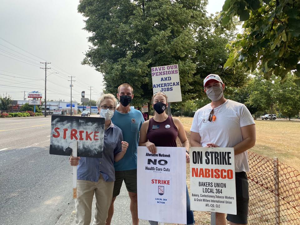 Unionized Nabisco workers are on strike across the country to protest against plant closures and cutbacks.