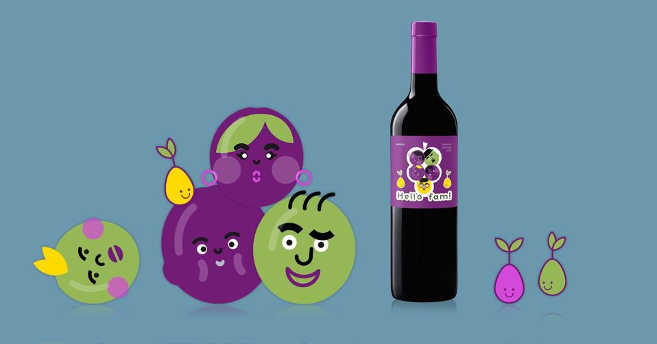 Artist Ha Yael's bright illustrations grace the bottles of Hello Fam wine.