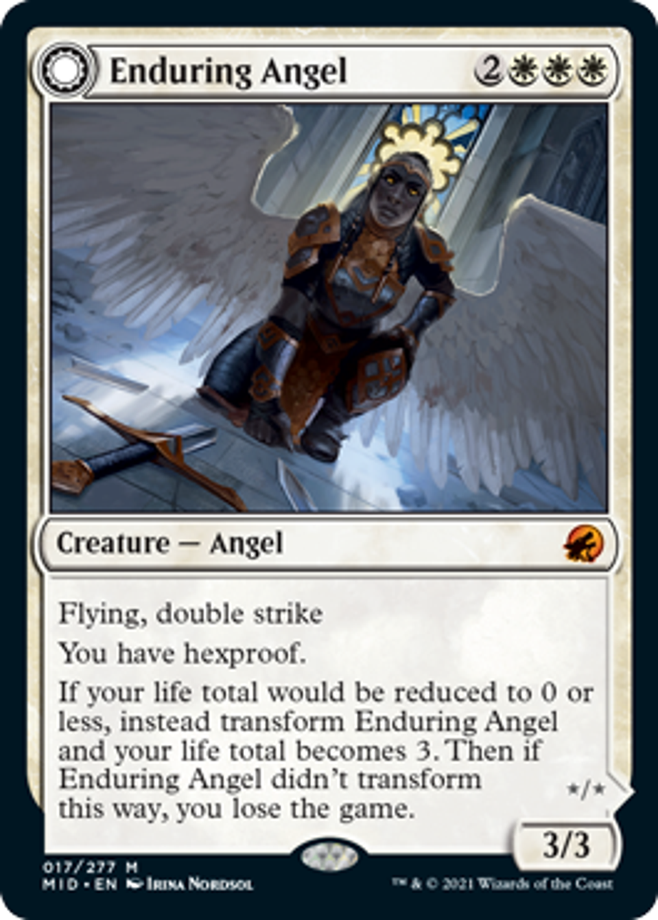 Magic The Gathering' Innistrad: Midnight Hunt Card Preview - Enduring Angel/Angelic Enforcer Magic The Gathering' Innistrad: Midnight Hunt Card Preview - Enduring Angel/Angelic Enforcer