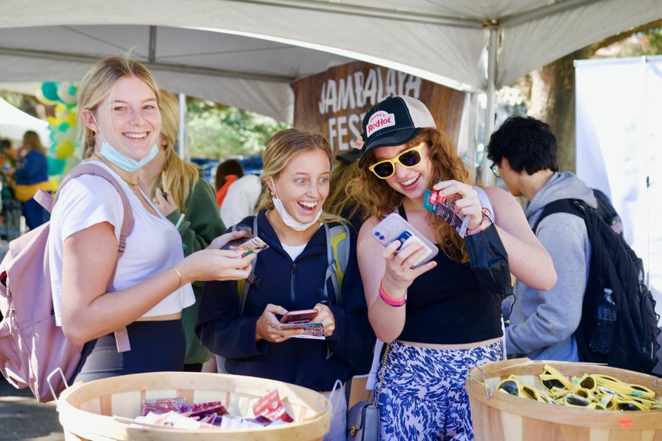 Students taking seflies at LSU's Jambalaya Fest