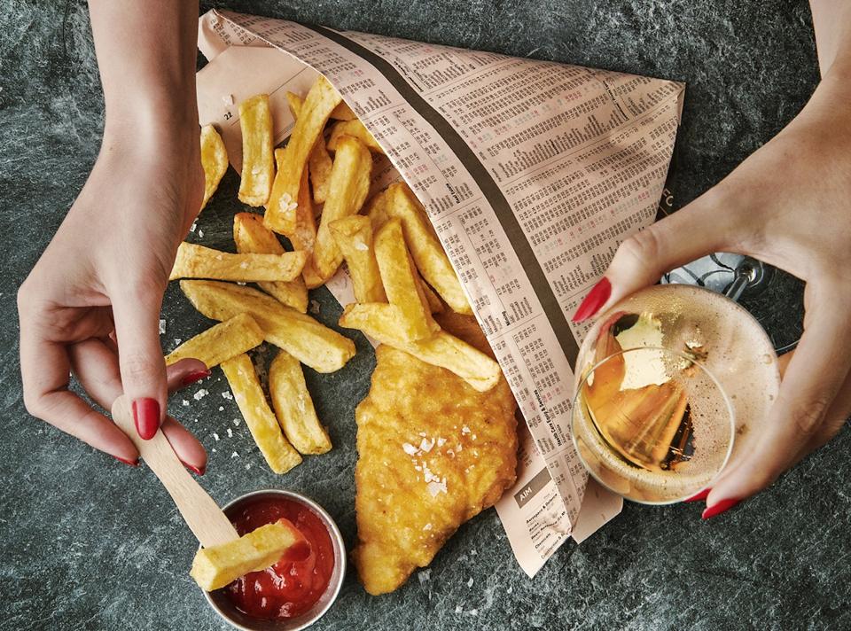Champagne and fish and chips