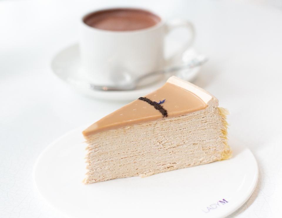 A slice of Lady M's Signature Mille Crêpes Cake.