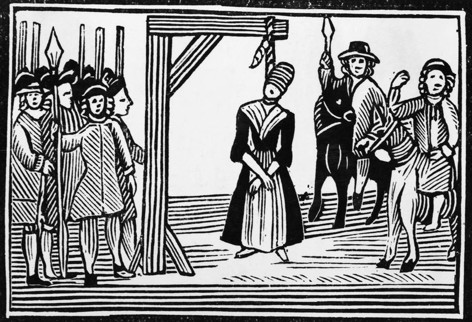 Woodcut Of A English Witch Hanging
