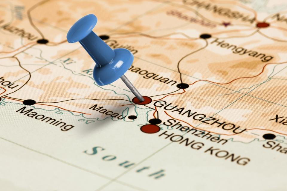 Location Guangzhou. Blue pin on the map.