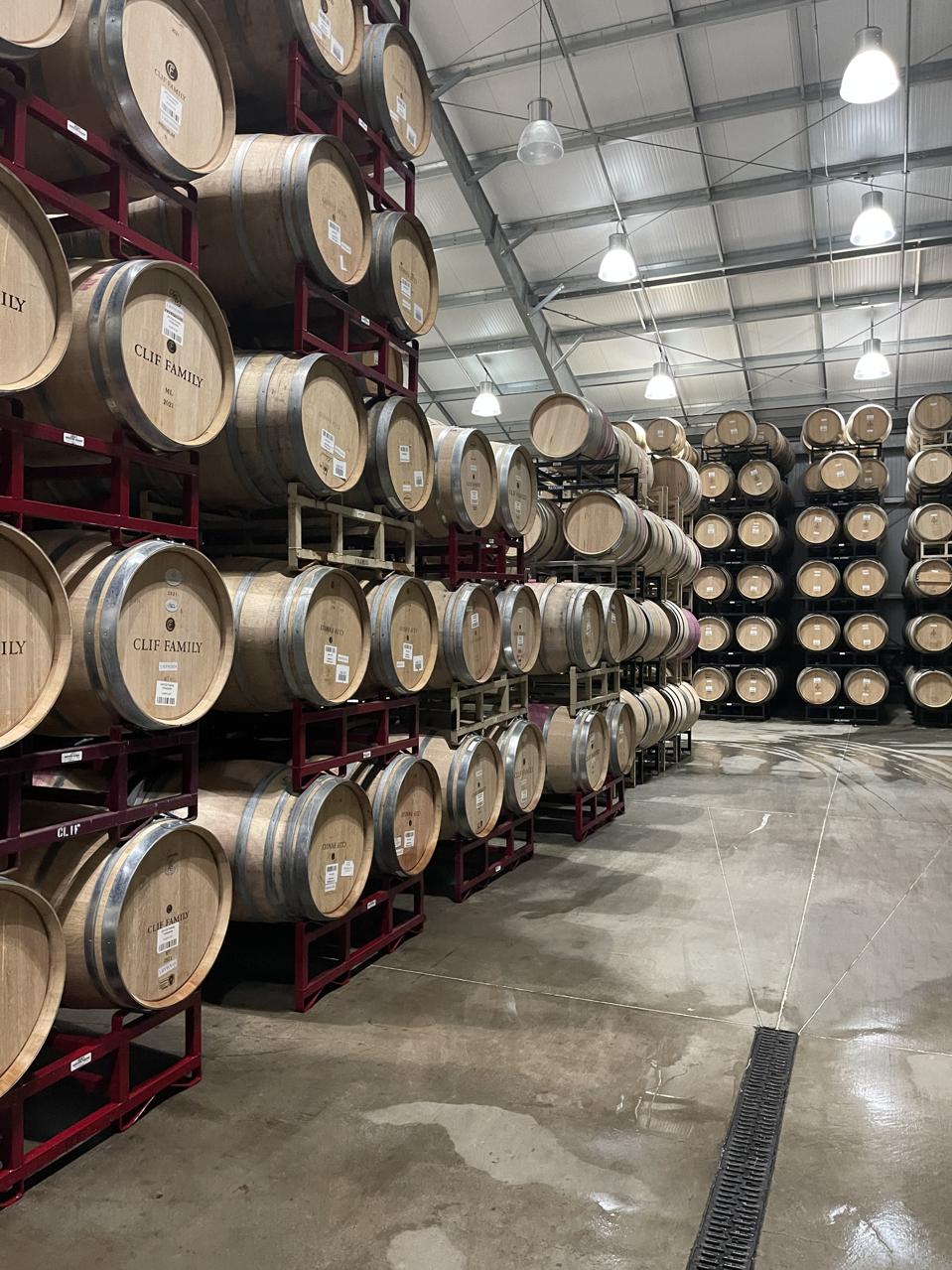Barrels of wine aging at Materra Wines another partner with Underground Cellar.