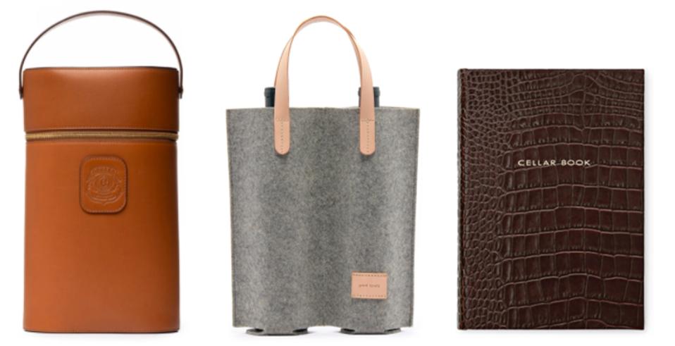 Ghurka, Graf Lantz, Smythson offer elegant wine accessories like totes and journals