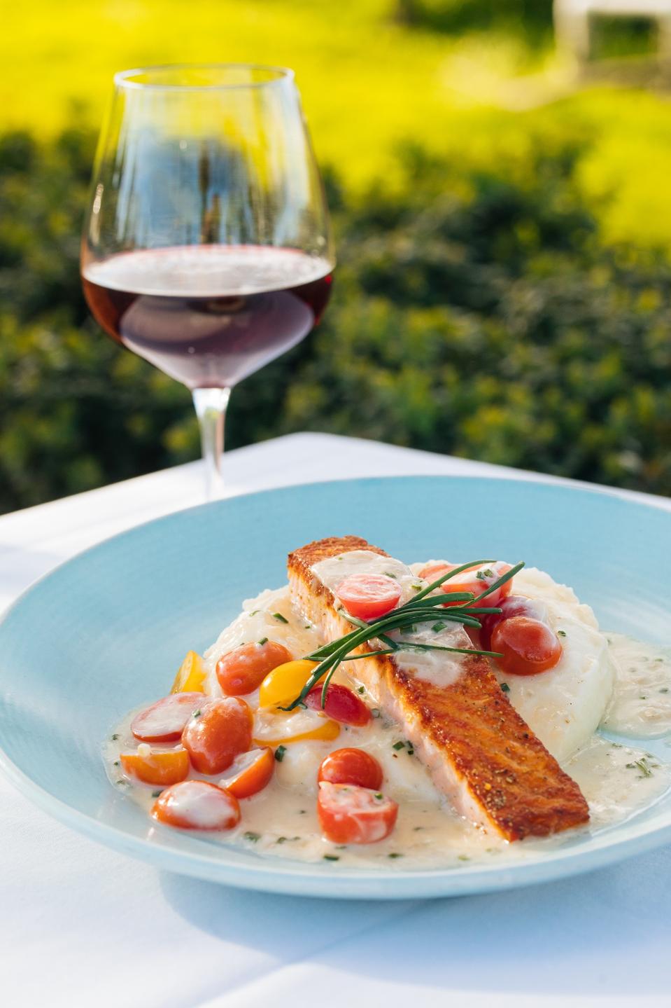 Seared Salmon paired with Bouchaine Vineyards Swan Clone Estate Pinot Noir.