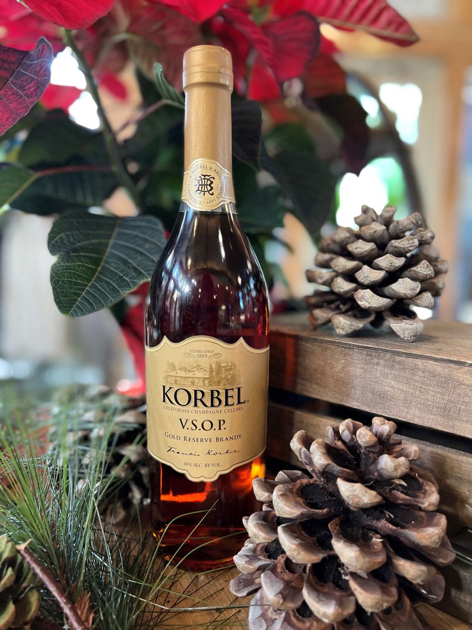 brandy bottle with pine cones