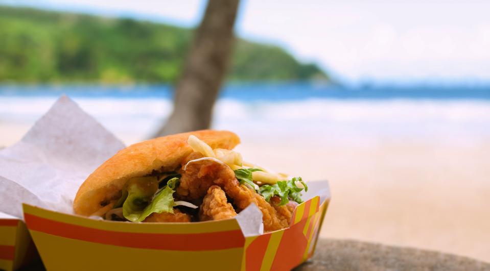 Fried shark and bake fast food by beach Maracas Bay