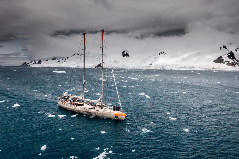 Tara Ocean Foundation sailing ship (schooner) in Antarctica  Photo Credit ©Marin LE ROUX - Tara Ocean Foundation