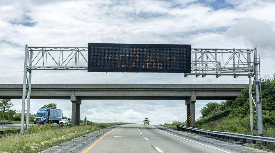 Traffic Deaths Statistics Expressway Overhead Road Sign