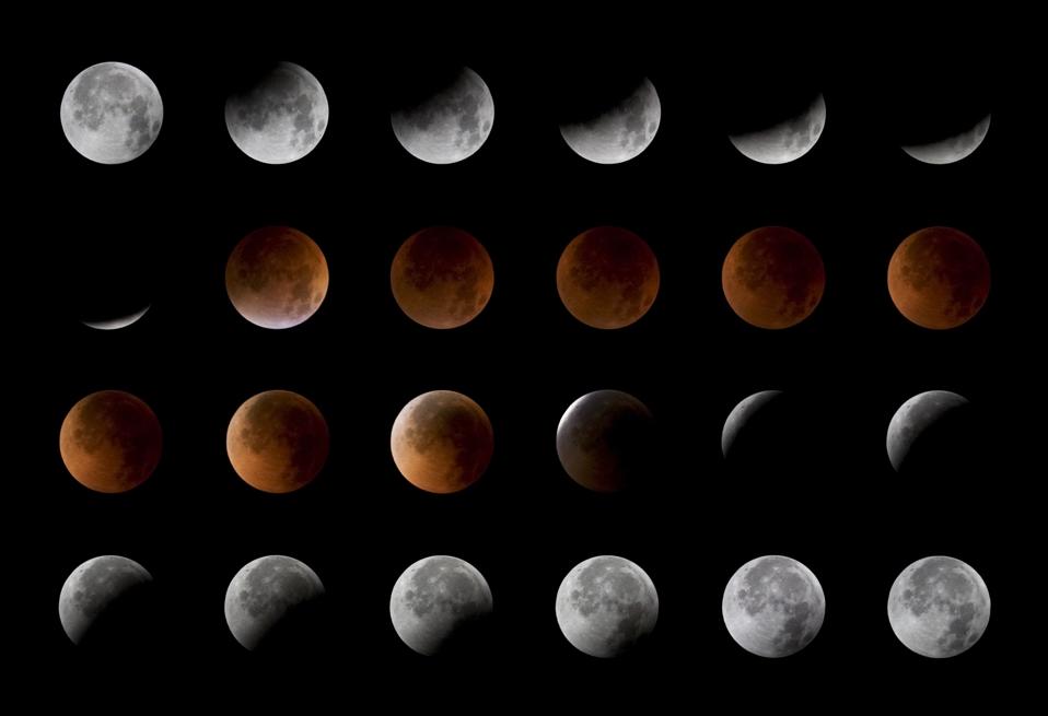 Total lunar eclipse, 24 moon phases, August 28th, 2007