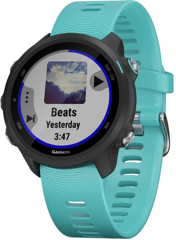 Garmin Forerunner 245 in teal with a black bezel