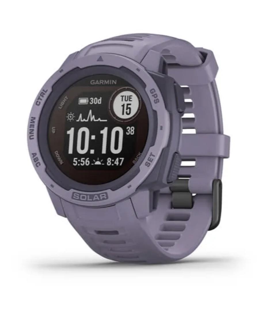Garmin Instinct Solar in purple with a black display