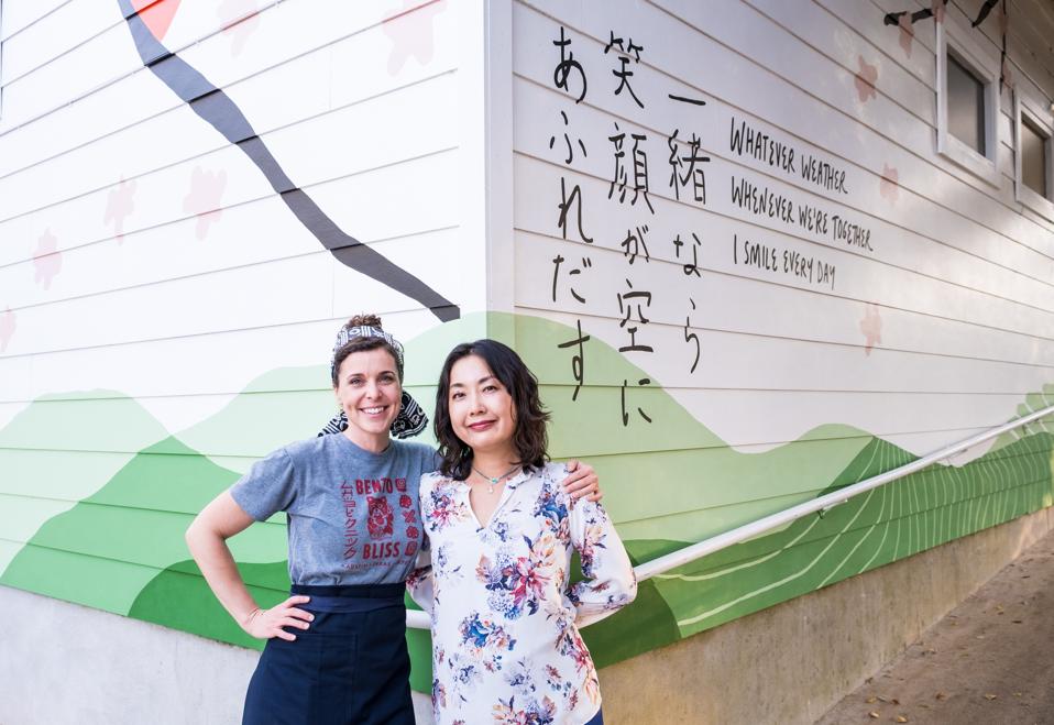 Bento Picnic owner Leanne Valenti and her friend Naoko outside the restaurant
