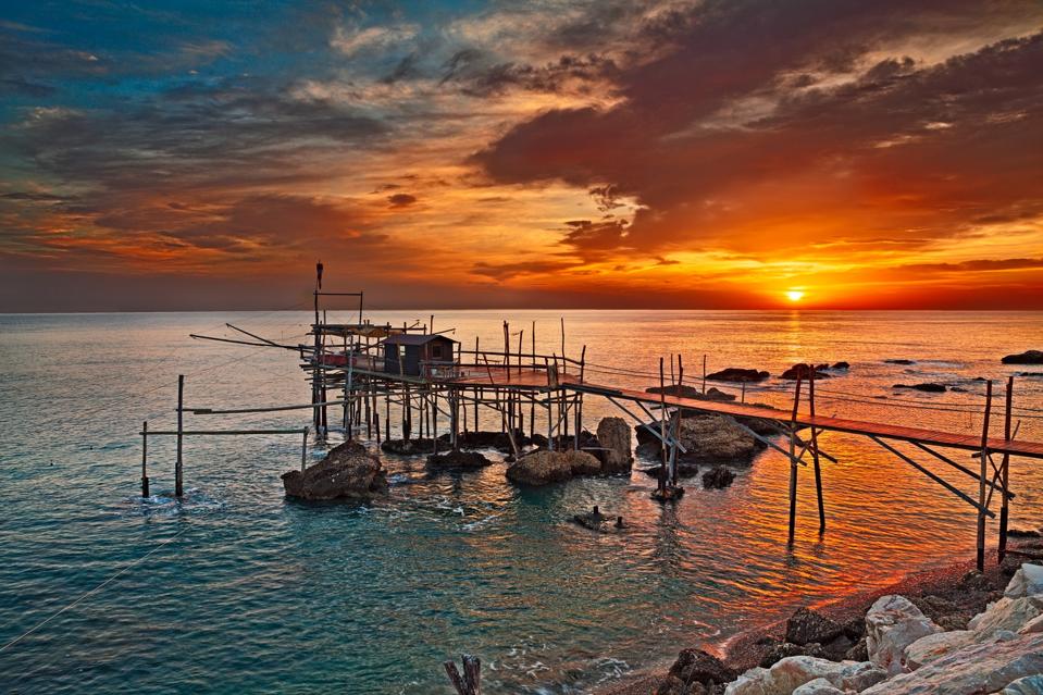 Rocca San Giovanni, Chieti, Abruzzo, Italy: Adriatic sea coast with a fishing hut trabocco