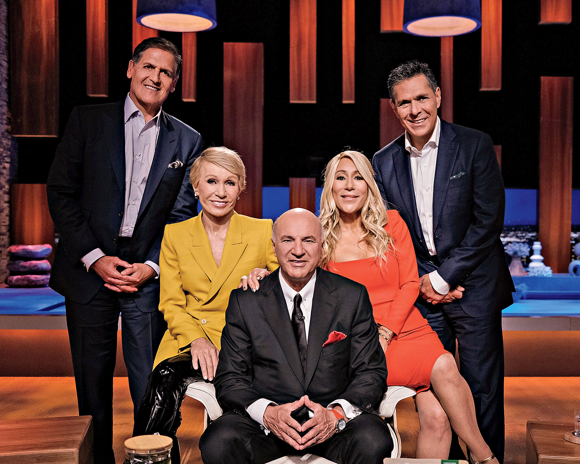 Mark Cuban, Barbara Corcoran, Kevin O’Leary and Lori Greiner with investor Daniel Lubetzky.