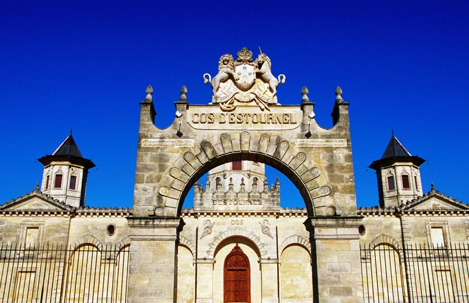 Arch gateway to Cos d'Estournel winery in Bordeaux region.