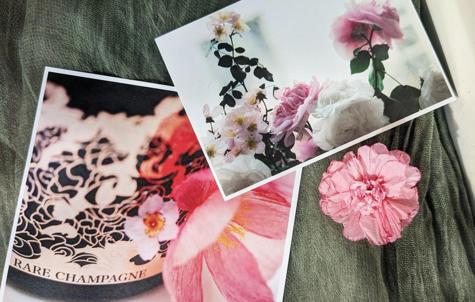 2012 Rare Rosé Millésime Champagne postcards with a real Créations Messagères created by William Amor