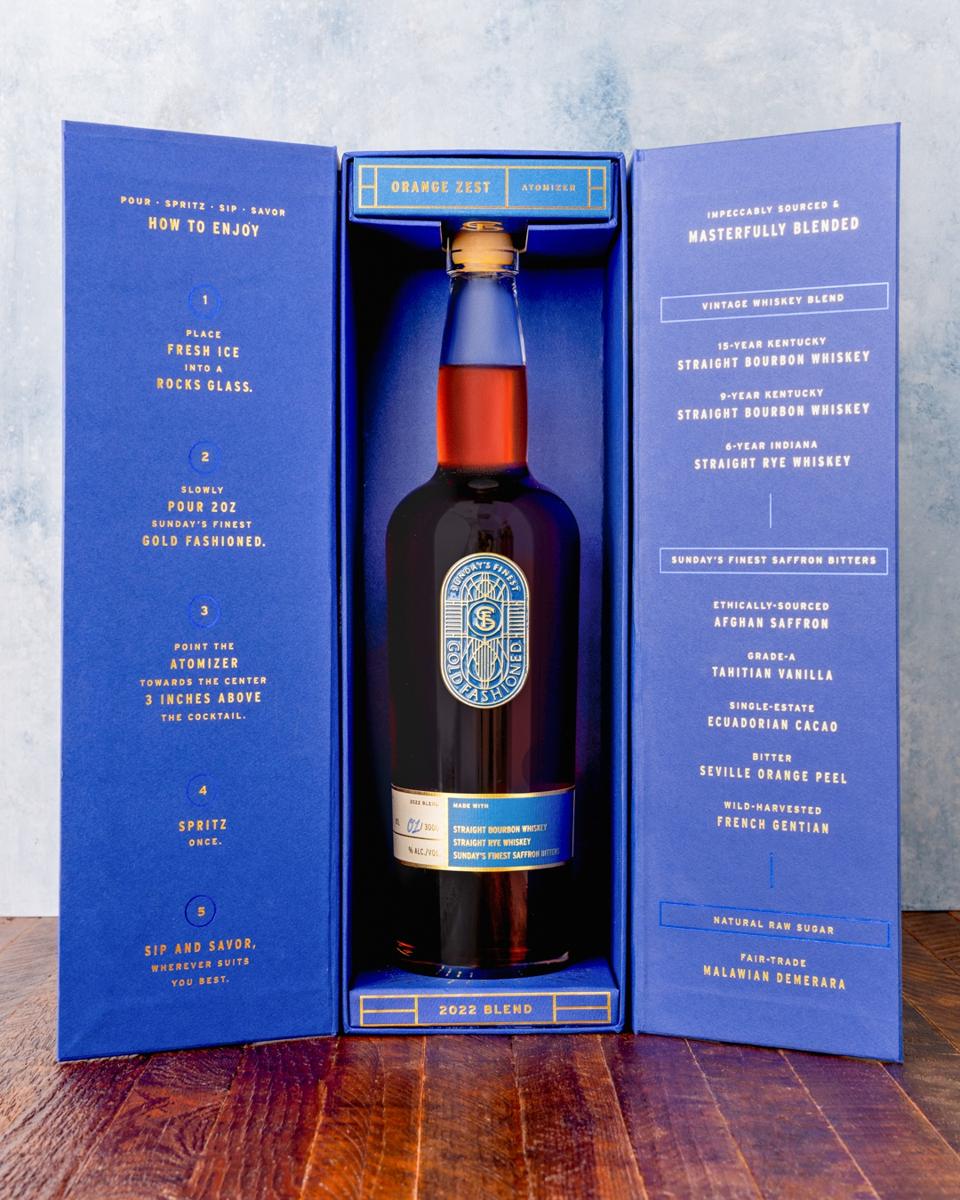 The Gold Fashioned is designed to be a showstopper from its packaging to its liquid.