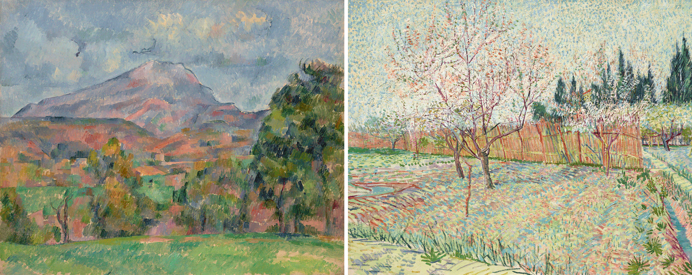Cézanne Paul, La Montagne Sainte-Victoire; Vincent Van Gogh, Verger avec cyprès.
