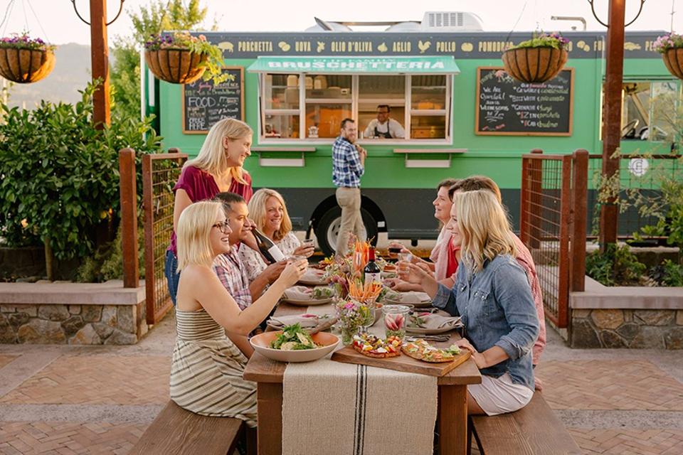 Guests Enjoying Food Truck Cuisine and Wine at Clif Family Winery