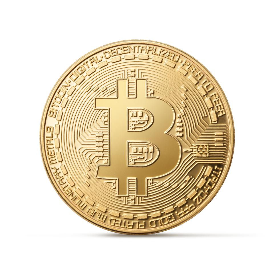 Digital currency bitcoin against white background