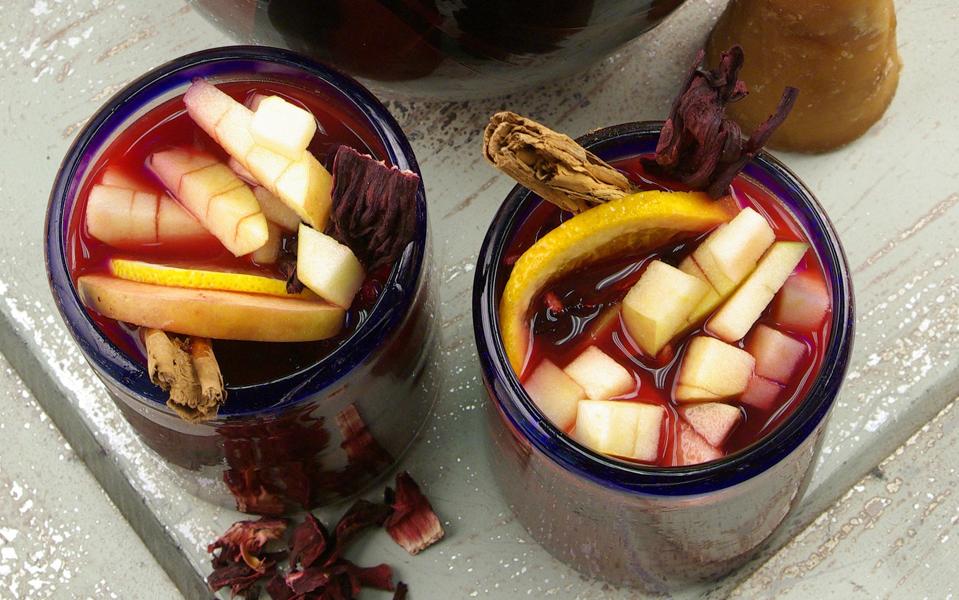 Mexican Christmas Punch in hand-blown glassware