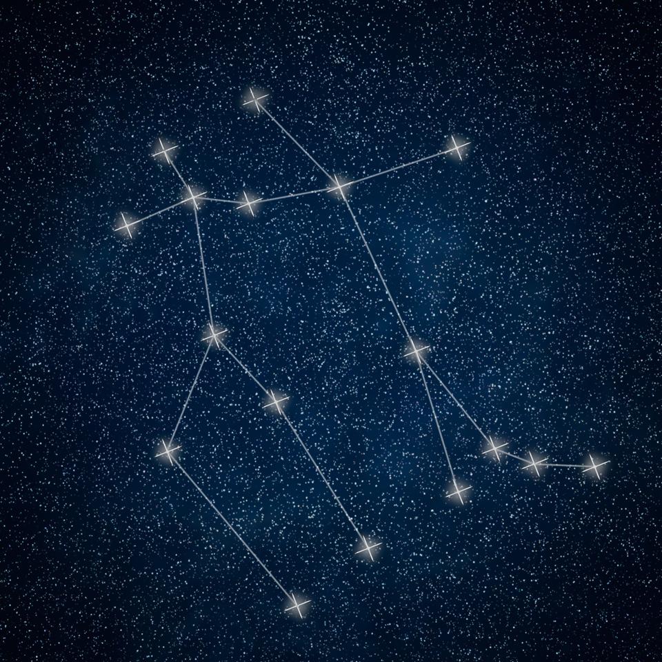 Gemini Constellation. Zodiac Sign Gemini constellation lines Galaxy background