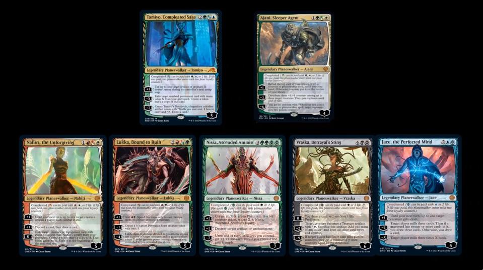 Compleated Planeswalkers doing battle in Phyrexia