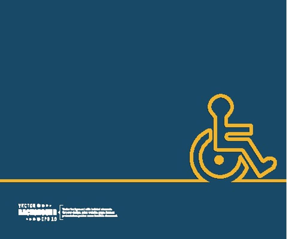 Símbolo de silla de ruedas para discapacitados en gráficos de línea amarilla sobre un fondo azul