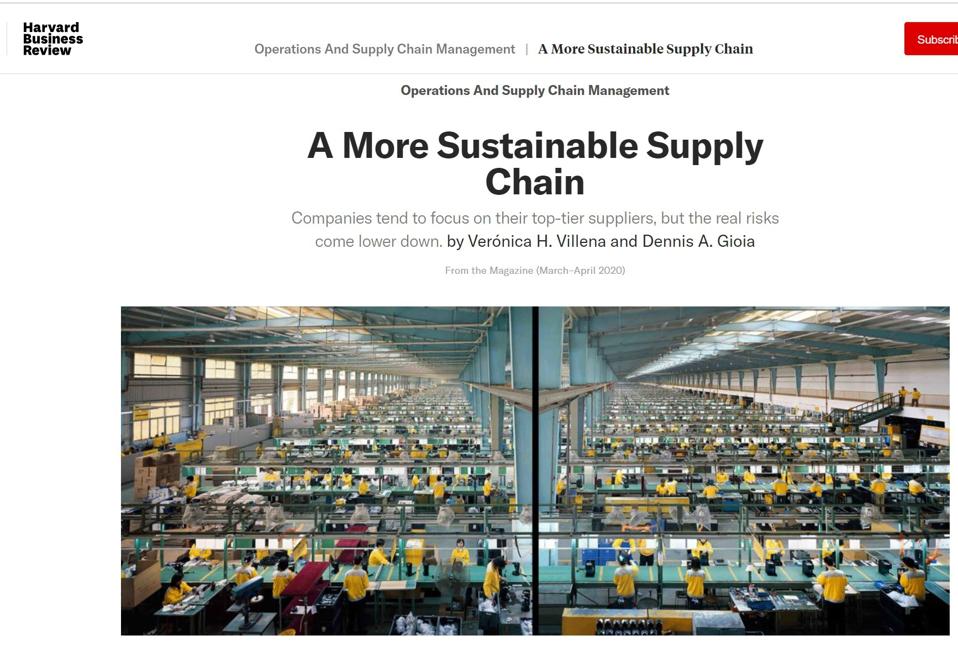 Captura de pantalla: artículo de HBR sobre la cadena de suministro sostenible, marzo-abril de 2020