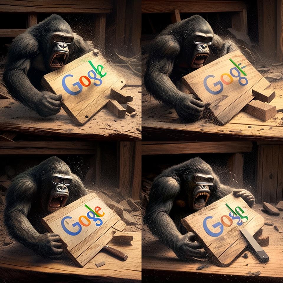 Gorila sosteniendo un logo de google roto