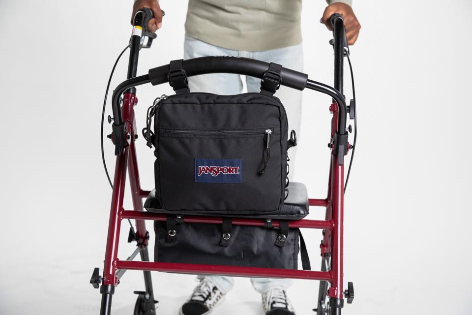 JanSport backpack on walking frame
