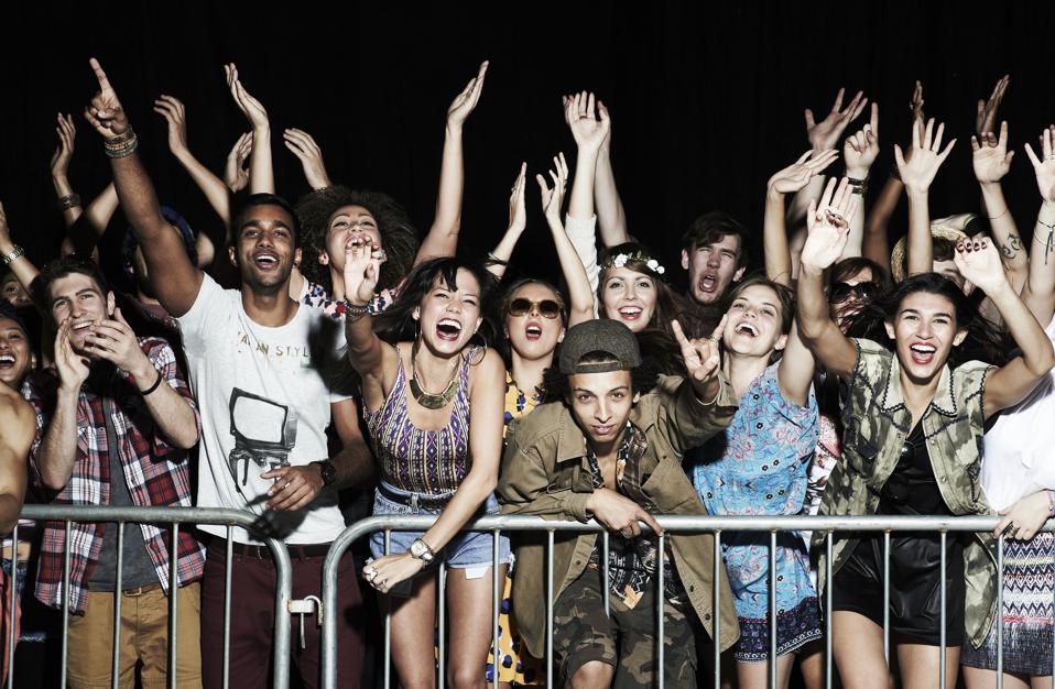 Grupo de personas divirtiéndose en un concierto de música