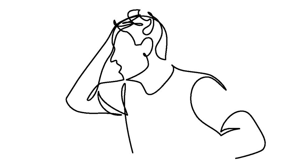 Arte lineal de un hombre cogido de la mano, expresando frustración