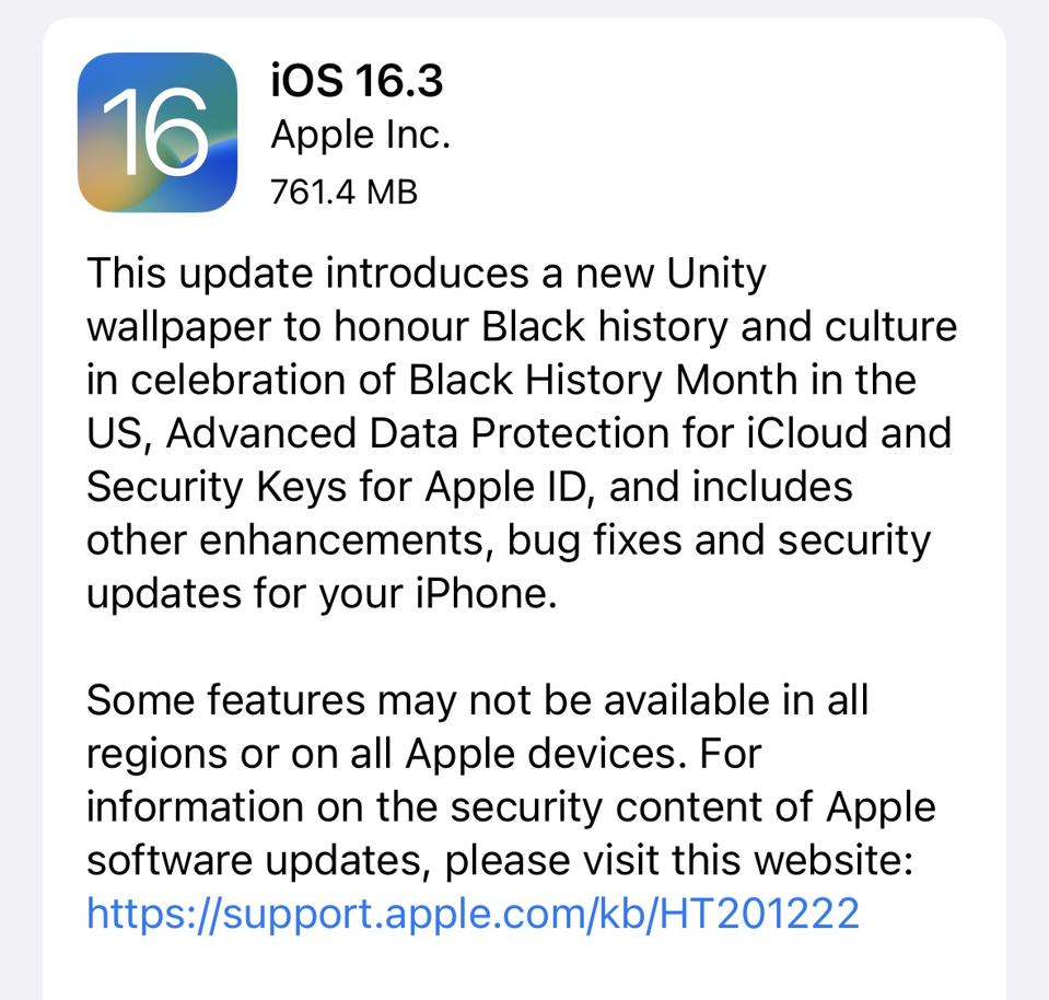 Обновление Apple iOS 16.3 отображается на iPhone