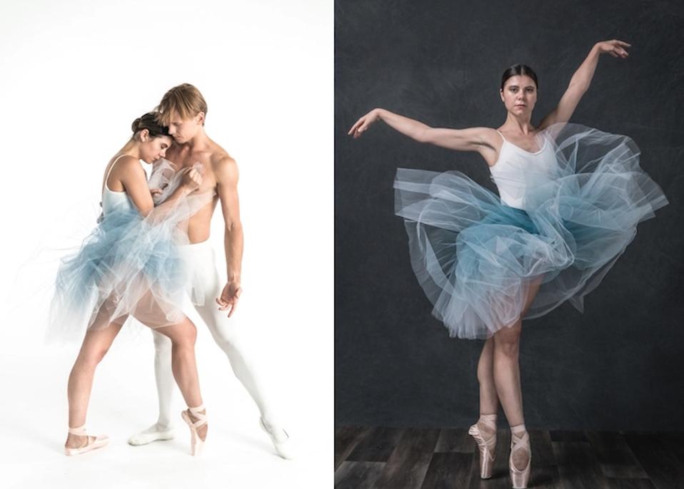 Ukrainians Svitlana Onipko and Vladislav Romashchenko are members of the National Ballet of Ukraine. Onipko's blue tutu evokes the Ukrainian national flag.
