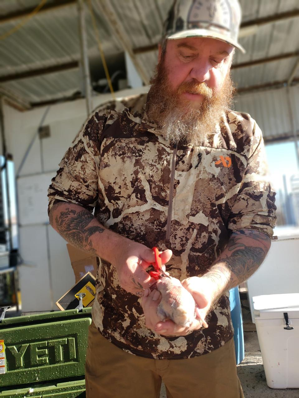 Jesse Griffiths cleans a quail