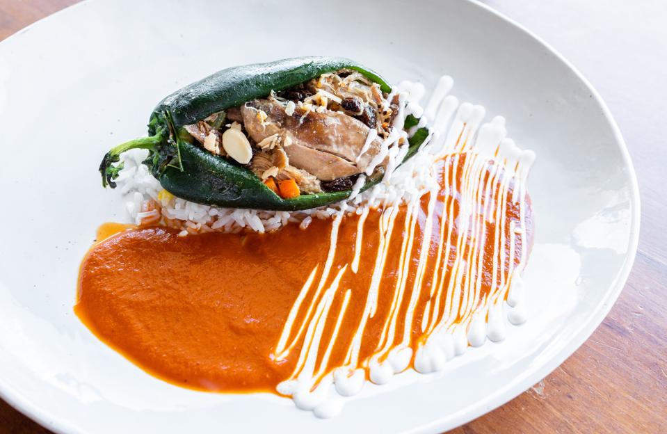 Chile relleno on a white plate